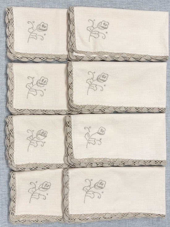 Vintage Other - Vintage Ecru Embroidered Linen Dinner Napkins set of 8